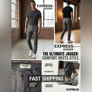 Express Grey Twill Jogger Pants with Button Waist P26